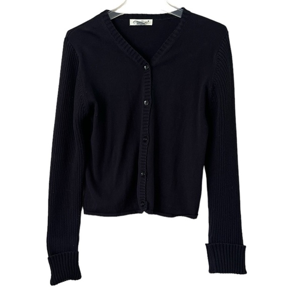 Eddie Bauer Cotton Sweater Cropped Long Ribbed Sleeves Buttoned Size Medium - Picture 1 of 15